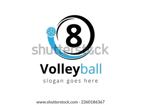 Initial Letter 8 Volleyball Logo Concept. Volleyball Sports Symbol Vector Template