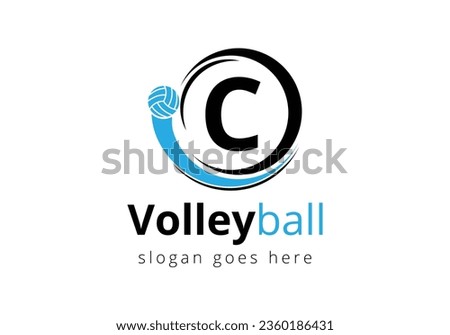 Initial Letter C Volleyball Logo Concept. Volleyball Sports Symbol Vector Template