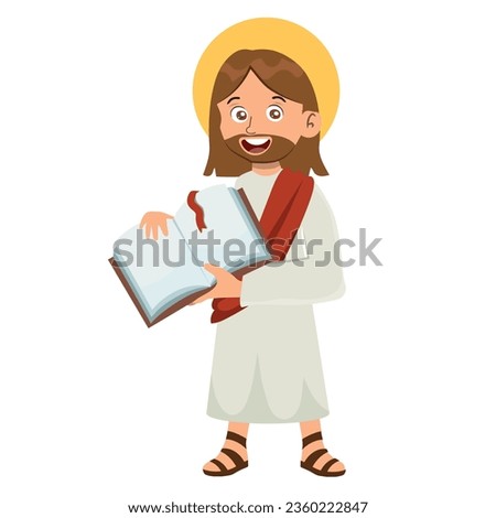 Cartoon Drawing Of Jesus Christ, holy bible, religion for children. Vector illustration.