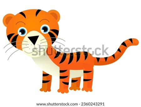 cartoon scene with happy tropical cat tiger on white background illustration for kids