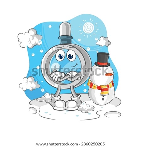 the magnifying glass in cold winter character. cartoon mascot vector