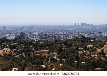 View of the Downtown Los Angeles Skyline, from the Griffith Observatory in Los Angeles, California, USA.