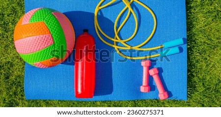 sports accessories on the grass for background