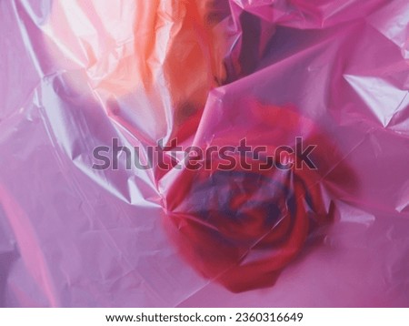 A rose in a pink bag represents beauty that is concealed or used as a fashion background.