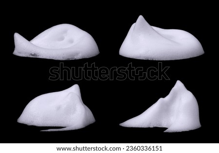Set liquid white hand washing foam from soap or shampoo or shower gel. abstract soap bubble isolated on black background Royalty-Free Stock Photo #2360336151