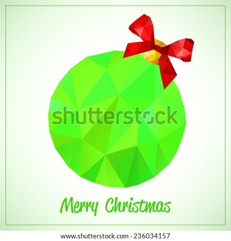 Happy New Year and Merry Christmas abstract vector symbol - green triangles toy or ball with bow