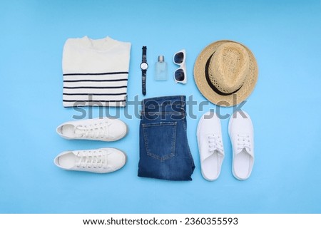 Men's clothes and accessories Set.on blue background