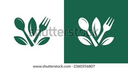 healthy food logo design with spoon and leaf elements Royalty-Free Stock Photo #2360356807