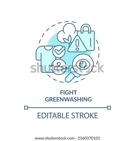 2D editable blue icon fight greenwashing concept, monochromatic isolated vector, sustainable fashion thin line illustration.