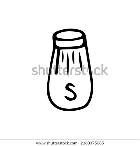 Salt shaker. A bottle of spices. Vector hand-drawn doodles. Black and white illustration isolated on a white background.