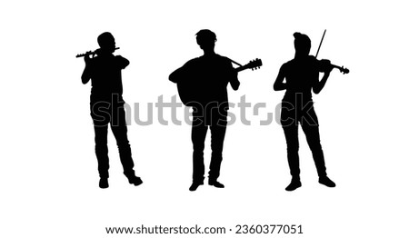 Street Folk Musicians Silhouettes Isolated