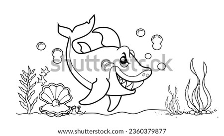 illustration vector graphic of cute shark,good for children coloring book