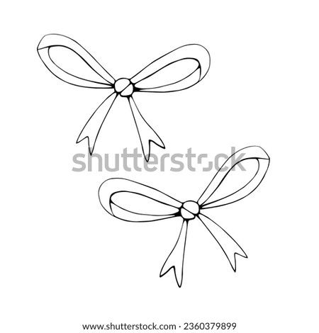 Set of vector outline bows, ribbons. Doodles, coloring book, hand drawn. Simple clip art for Easter xmas birthday Valentines Day, girls design