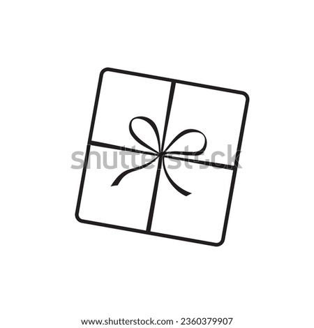 Vector outline gift box in doodle style. Holiday clipart, icon or logo