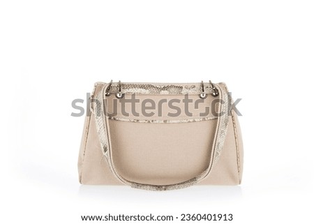 Fashion Ladies Accessories Women's Bags Beige Canvas with Snake Leather Messenger Bag Back