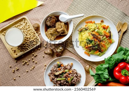 Vegetarian food, vegetarian festival is a colourfull event. Background. Royalty-Free Stock Photo #2360402569