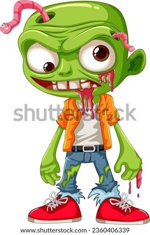 Illustration of a male zombie with a worm coming out of his head