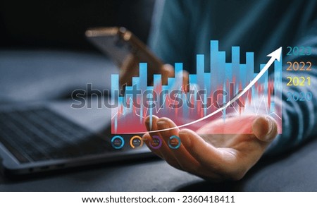 Businessman holding money economic growth, graph money, global economic, trader investor, business financial growth, stock market, Investments funds, price, graph, technology and investment