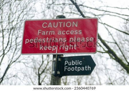 Farm access warning sign red and white united kingdom