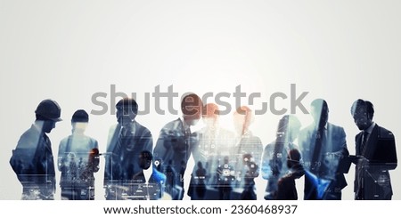 Group of multinational people and digital technology concept. Wide angle visual for banners or advertisements.