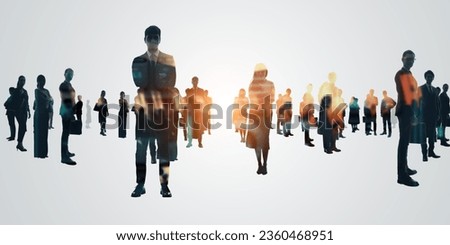 Group of multinational people and digital technology concept. Wide angle visual for banners or advertisements. Royalty-Free Stock Photo #2360468951