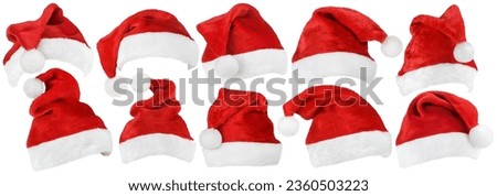 Set of red Christmas Santa Claus hat isolated on white background