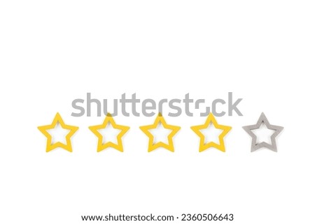 Gold, gray five stars shape on a white background. The best excellent business services rating customer experience concept. Concept image of setting a five star goal. 