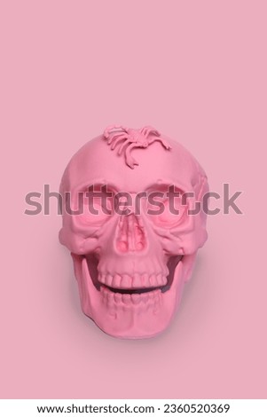 pastel pink skull with a scorpio on a pink background