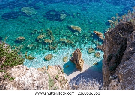 isola d'Elba, italy, a beautiful Island. Capo Bianco beach elba island drone Royalty-Free Stock Photo #2360536853