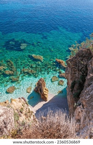 isola d'Elba, italy, a beautiful Island. Capo Bianco beach elba island drone Royalty-Free Stock Photo #2360536869