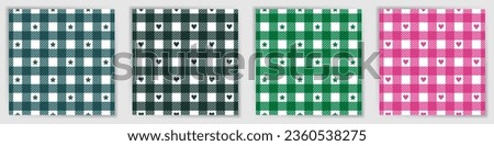 Lumberjack plaid endless pattern collection. Retro macgregor tartan check fabric print set with stars and hearts. Lumberjack plaid geometric patterns for menswear textile print. Royalty-Free Stock Photo #2360538275