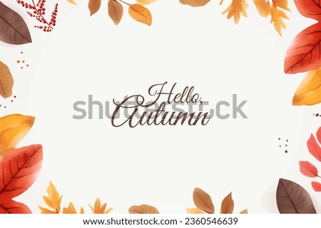 Hello autumn background, poster design. Banner with bright beautiful tree, leaves frame. Autumnal template