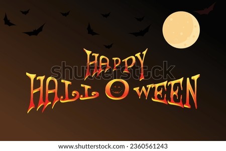 Happy Halloween greeting card design with 3d text, moon, vector art illustration