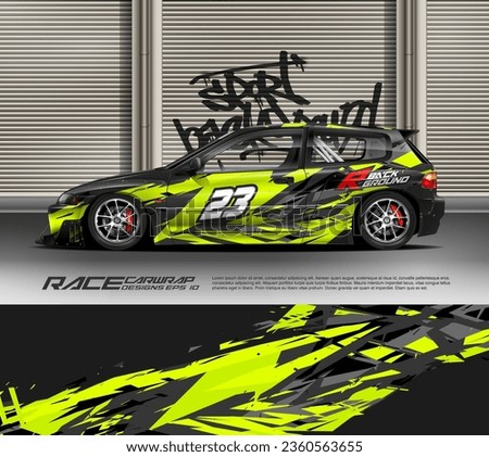 Sport racing car wrap design vector for race car, pickup truck, rally, adventure vehicle, uniform, jersey, cycling, football, gaming and sport livery. Royalty-Free Stock Photo #2360563655