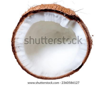 Half cut coconut fruit isolated on white background.