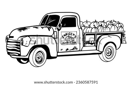 pumpkin truck black and white vector illustration