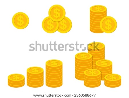 vector stack of dollar currency gold coins isolated on white background Royalty-Free Stock Photo #2360588677