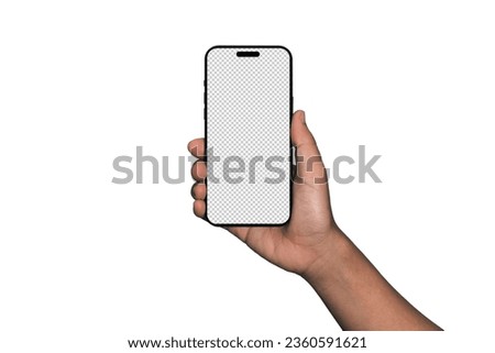 Smartphone similar to iphone 15 with blank white screen for Infographic Global Business Marketing Plan, mockup model similar to Phone isolated Background of digital investment economy - Clipping Path Royalty-Free Stock Photo #2360591621