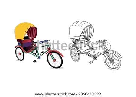 Set of colorful rickshaw illustrations Bangladeshi rickshaw art tri cycle of Dhaka city