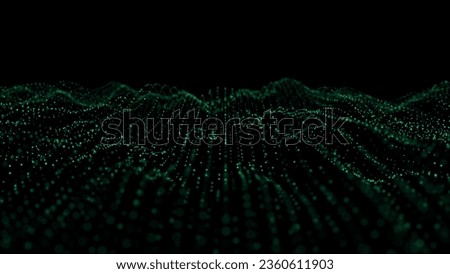 Abstract gradient hologram dynamic wave of particles. Digital technology background Royalty-Free Stock Photo #2360611903