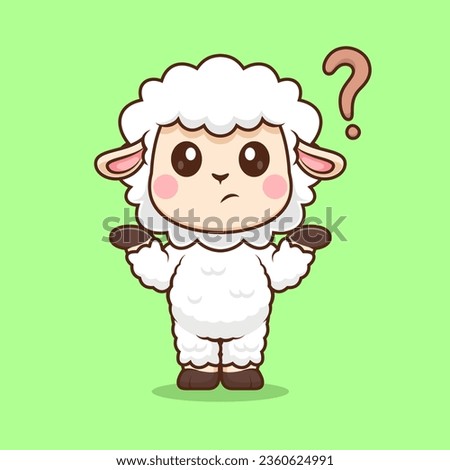 Cute Sheep Confused Thinking Cartoon Vector Icon Illustration. Animal Nature Icon Concept Isolated Premium Vector. Flat Cartoon Style