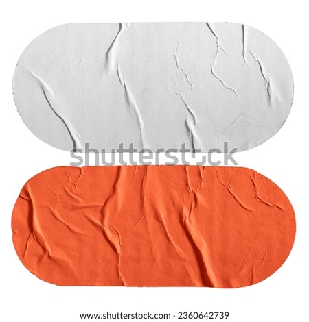 White and orange stadium shape paper stickers on white background with clipping path
