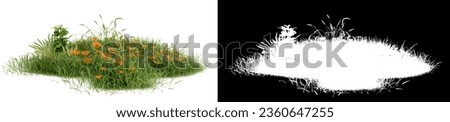 Green grass field and flower on white background with clipping path, , 3d illustration rendering