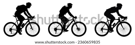 set of silhouettes of people riding bicycle. cyclist side view. isolated on a background. eps 10 Royalty-Free Stock Photo #2360659835