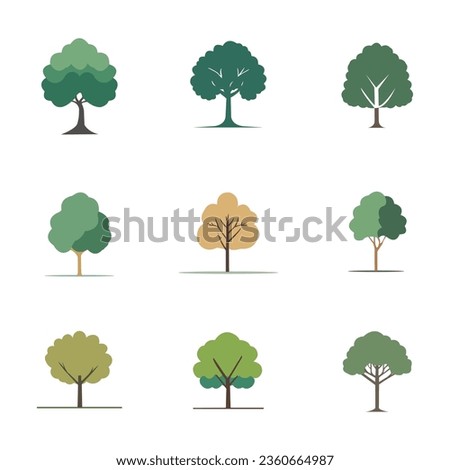 vector set of variety plants and trees
