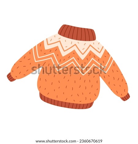 Warm sweater for autumn or winter. Knitted woolen sweater. Cold season. Vector illustration in flat style Royalty-Free Stock Photo #2360670619