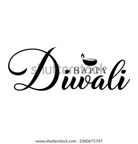 Happy Diwali lettering with diwali diya vector illustration. Royalty-Free Stock Photo #2360675747