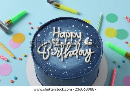 Birthday cake on colored background
