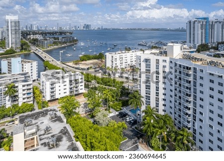 Drone photo over condo in Miami Beach Florida