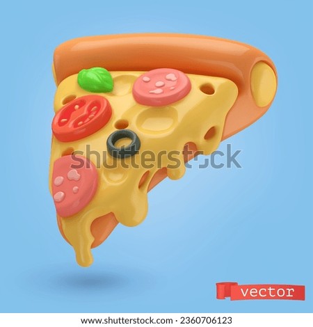 Slice of pizza, 3d cartoon vector icon